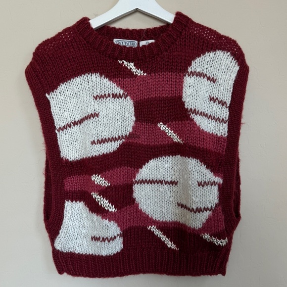 Vintage Sweater Vest Funky Abstract Geometric Shapes Burgundy White Medium - Picture 1 of 8